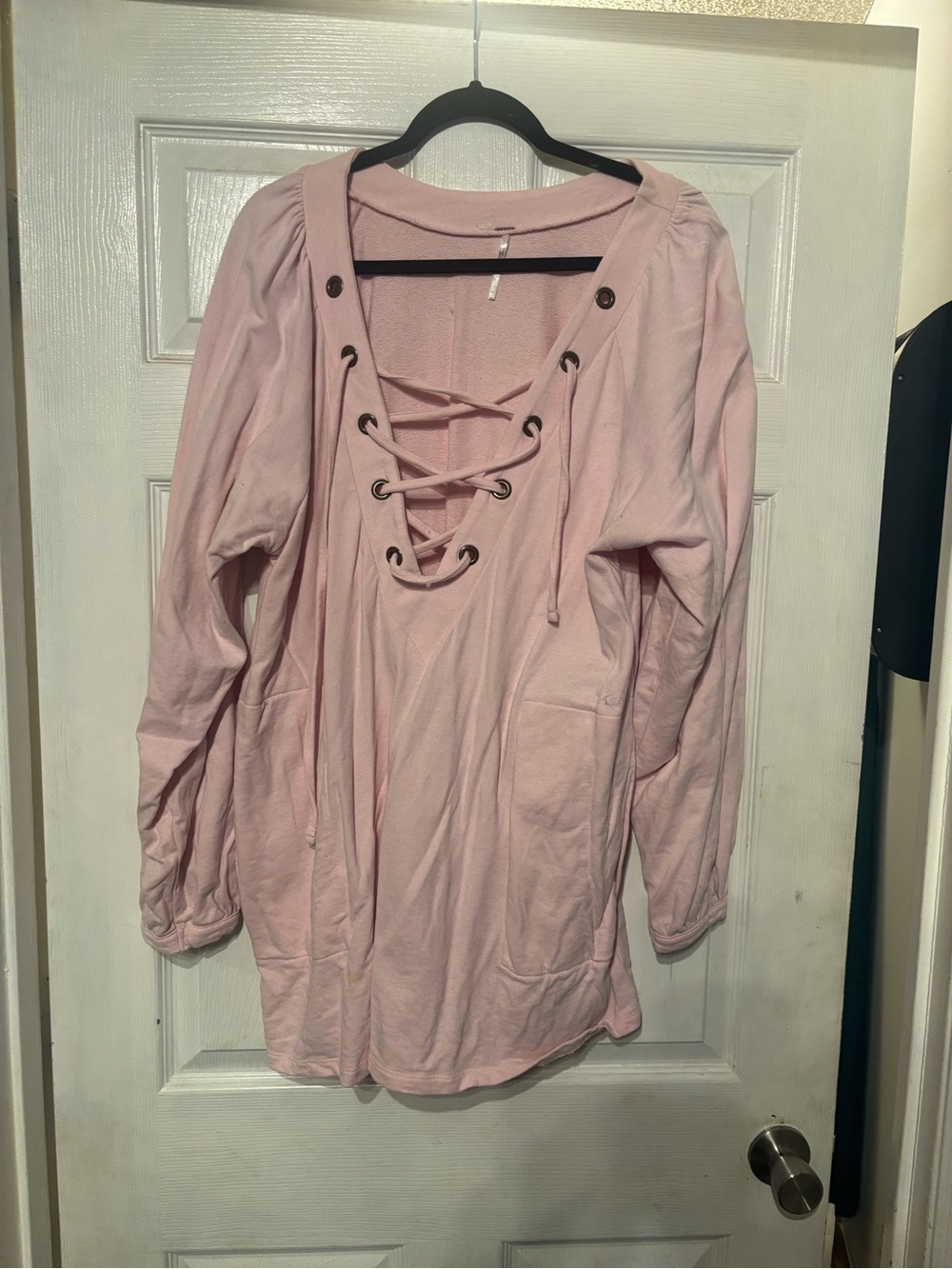 Free People Blush Pink Lace-Up Tunic Sweater
